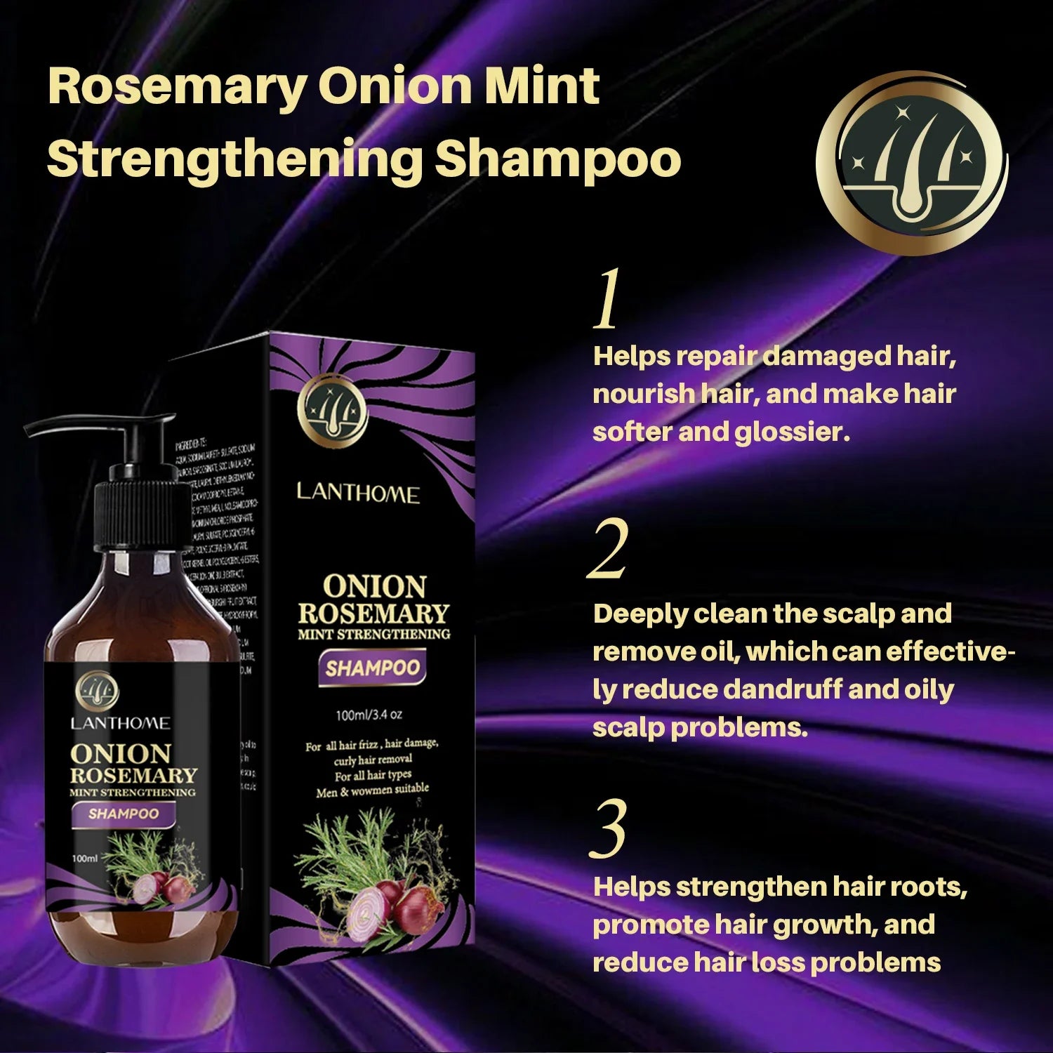 HerbalGrow – 100ML Rosemary & Onion Shampoo for Fast Hair Growth & Anti-Hair Los